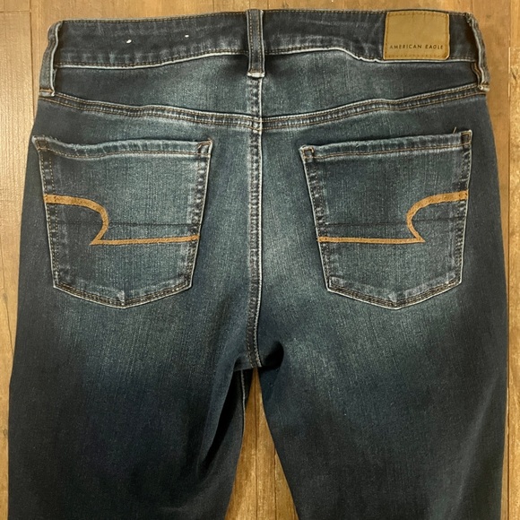 American Eagle Hi-Rise Jeggings Dark Wash Distressed 360 Next Level Stretch Sz 6 - Picture 4 of 7